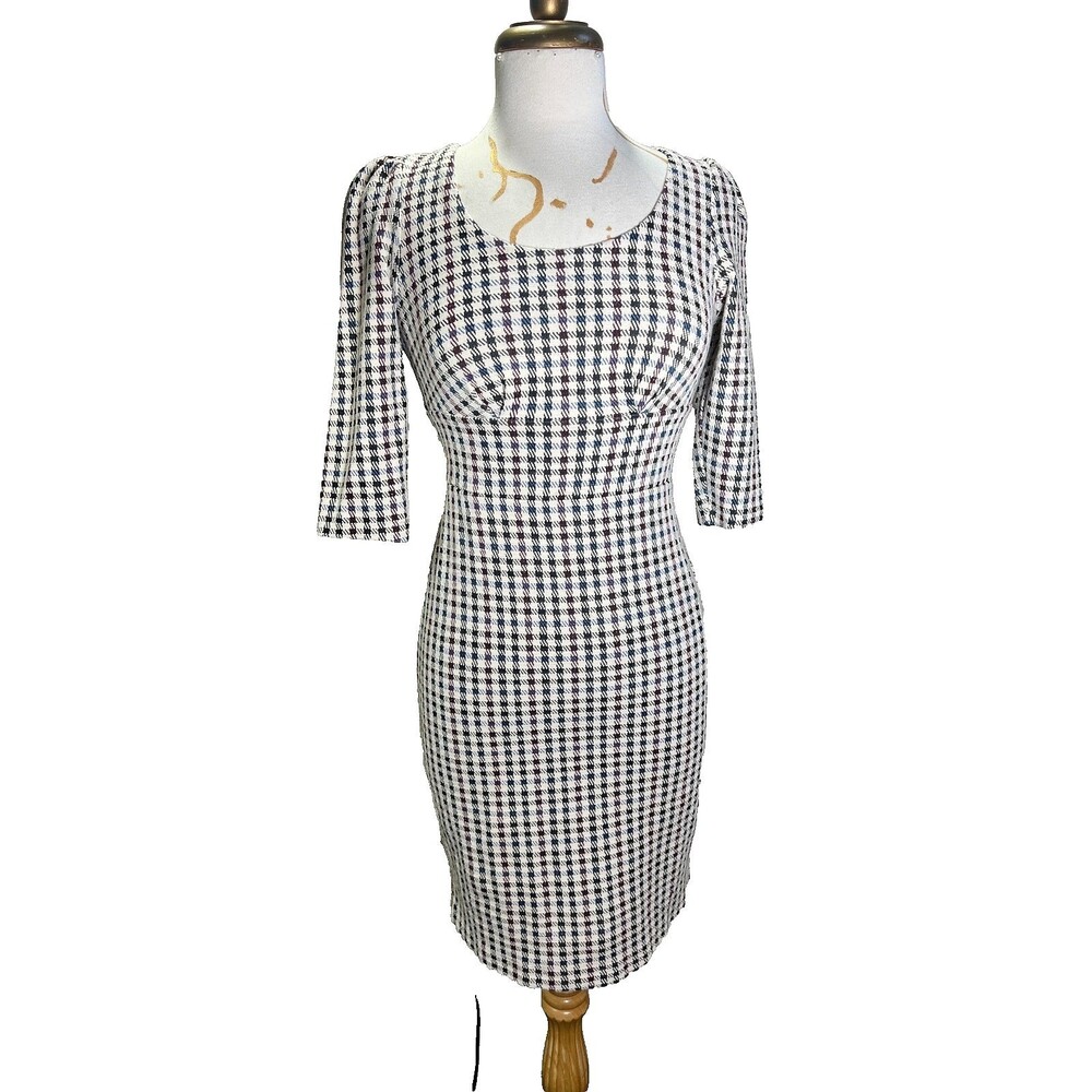 Ann Taylor Dress Size 0 Petites Women Modern Houndstooth Pencil Stealth Wealth